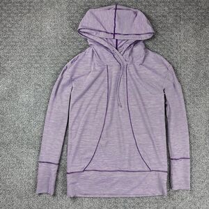 Zella Top Womens Medium Striped Hoodie Open Back Athletic Activewear Purple